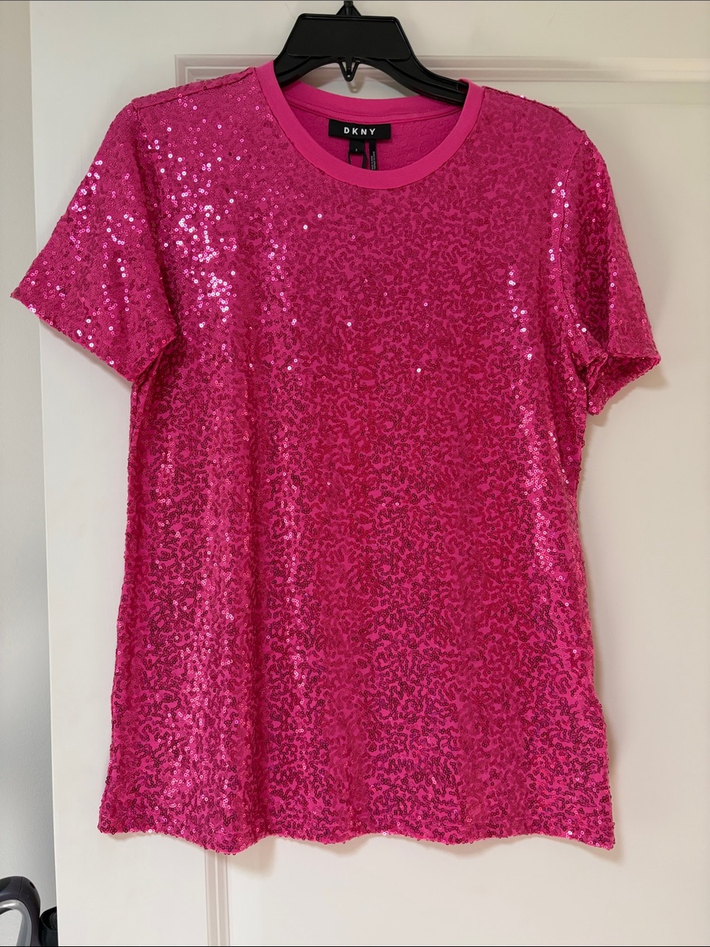 DKNY Hot Pink Sequin Short Sleeve Tee